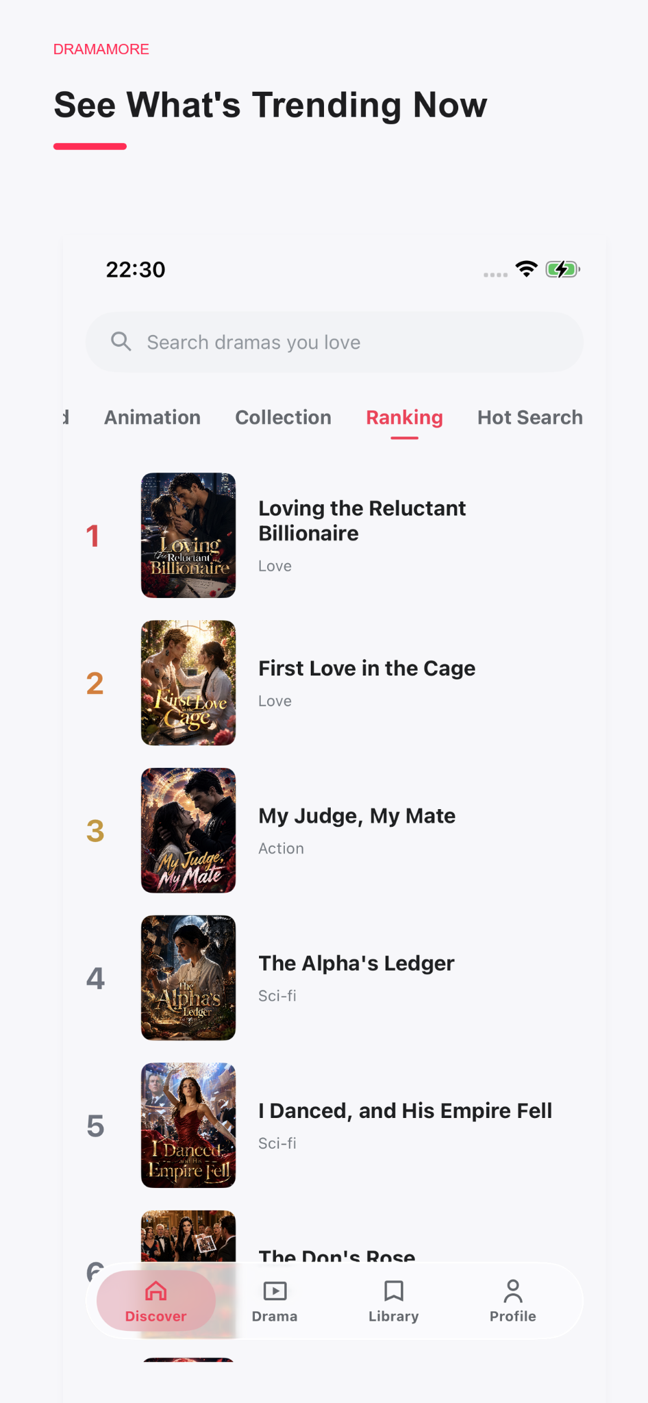 DramaMore trending ranking screen